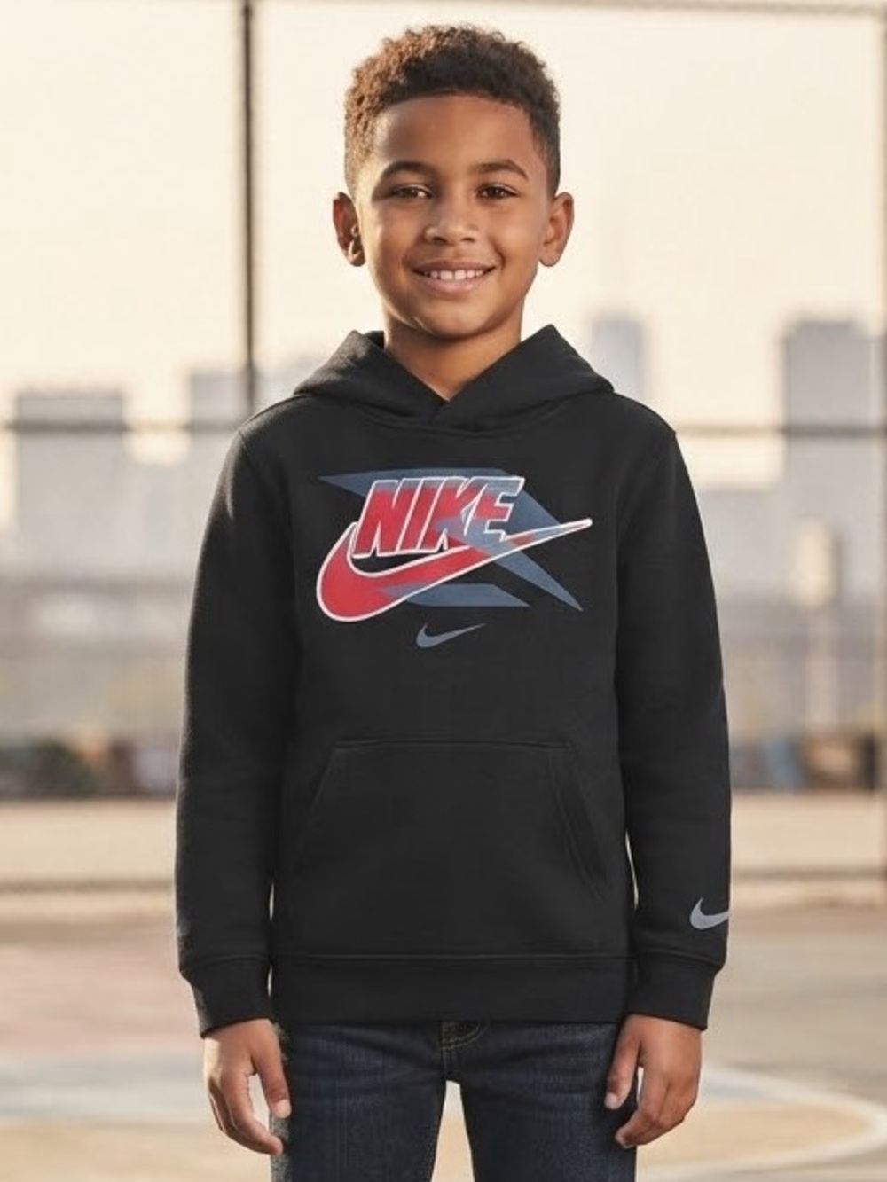 Take 50% OFF- Nike Black Hoodie with Red and Gray Logo for Kids,Size-5